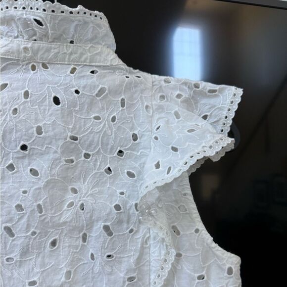 Sezane White Chiara Eyelet Ruffled Cotton Blouse, Size 38 - Picture 12 of 12
